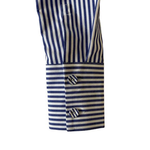 Self Portrait Asymmetrical Blue Striped Top Blouse Size 2 - Picture 6 of 13